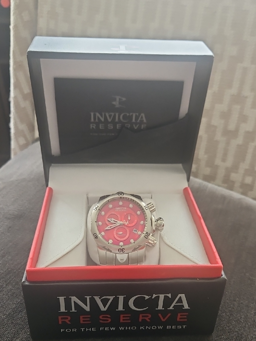 Invicta Men's Silver Watch with Red Dial